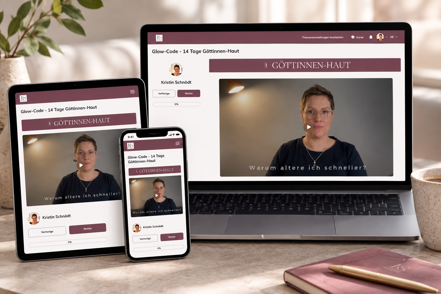 Online-Kurse von Kristin Schnödt auf Laptop, Tablet und Handy